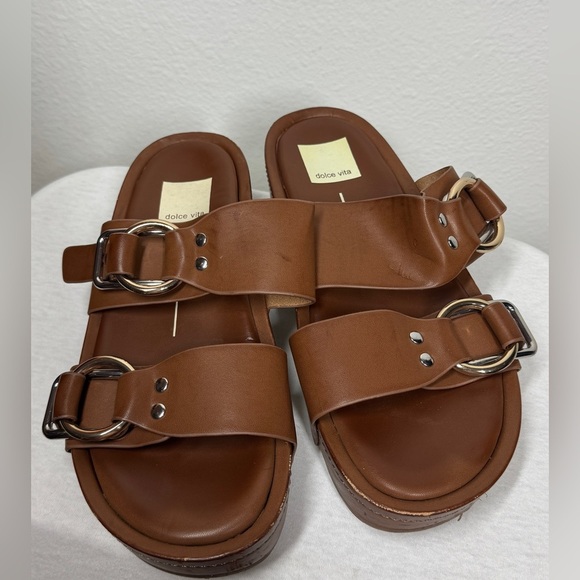 Dolce Vita Cici Slide Platform Brown Faux Leather Buckle Open Toe Sandals Size 7 - Picture 2 of 11